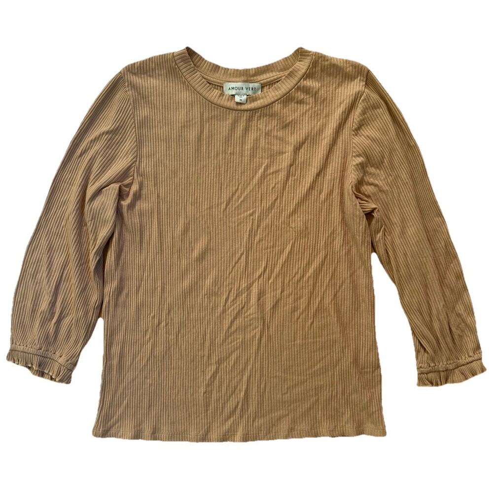 Amour Vert Pink Blush Crewneck Ribbed Top M